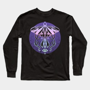 Luna Moth & Snakes Illustration: Pastel Goth Soft Grunge Colors Long Sleeve T-Shirt